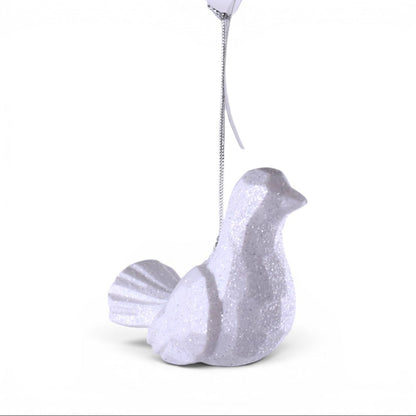 Winter White Glitter Resting Bird Ornament