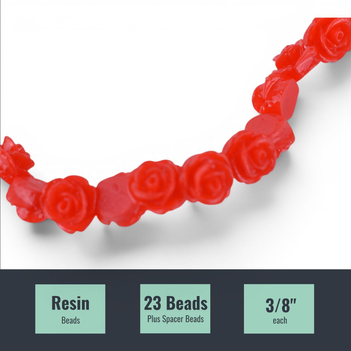 Red Rose Resin Beads, 22 Pcs