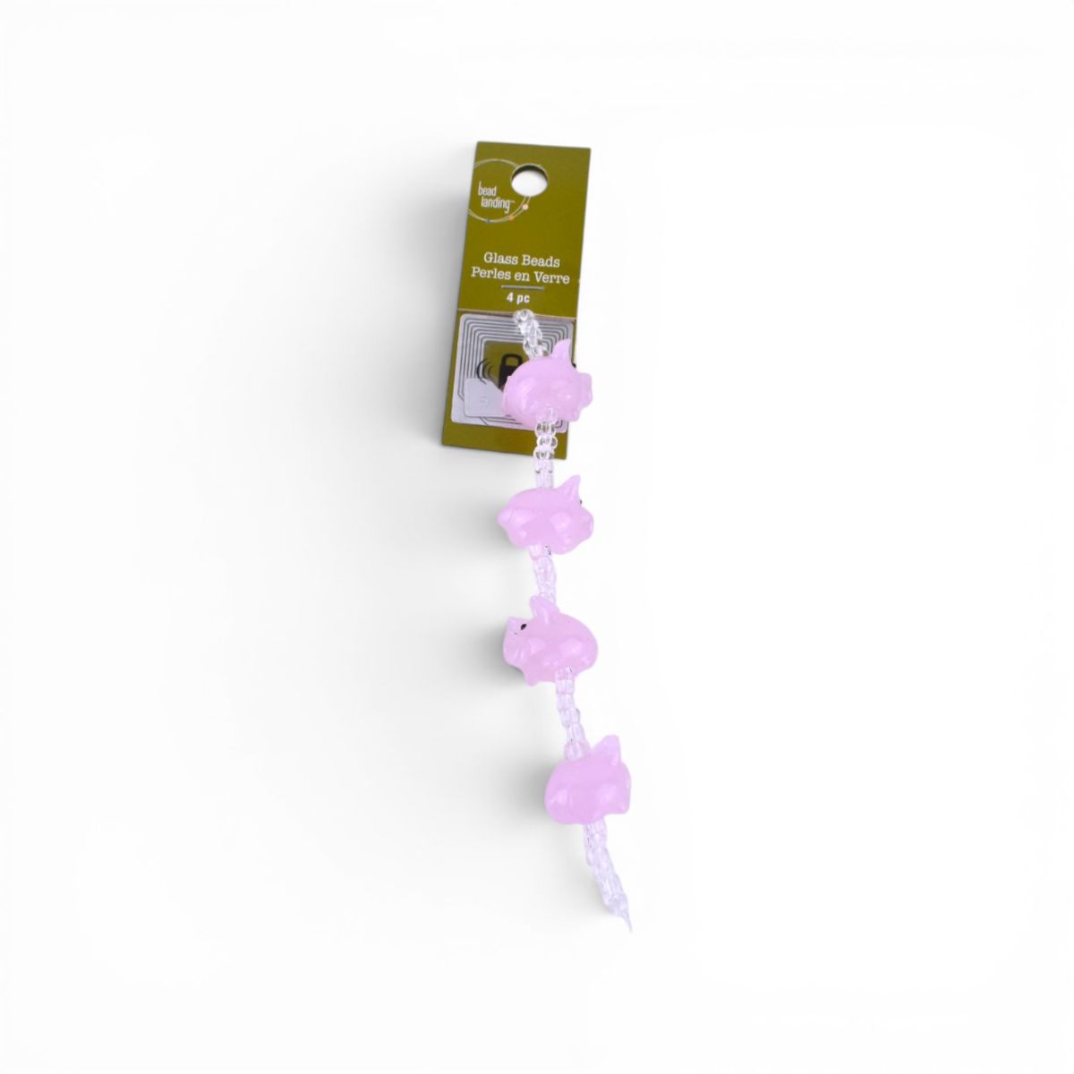Bead Landing Pink Glass Pig Beads, 4 pcs