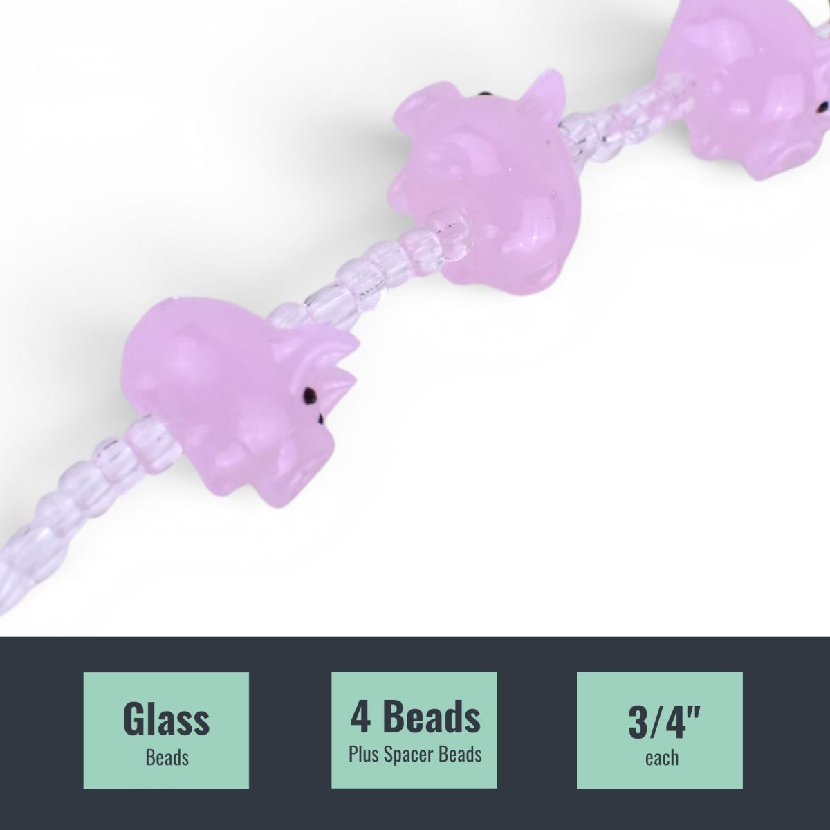 Bead Landing Pink Glass Pig Beads, 4 pcs