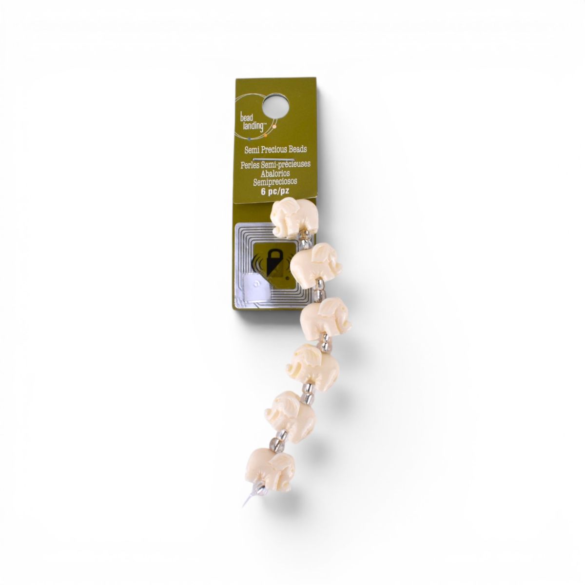 White Stone Powder Elephant Beads, 6 pcs