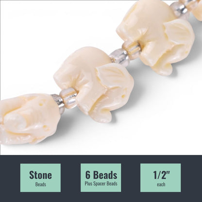 White Stone Powder Elephant Beads, 6 pcs