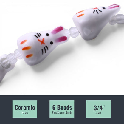 Bead Landing Ceramic Rabbit Beads, 6 pcs