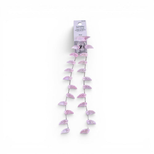 Pink Glass Leaf Beads, 24 pcs