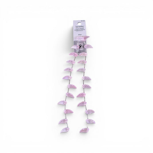 Pink Glass Leaf Beads, 24 pcs