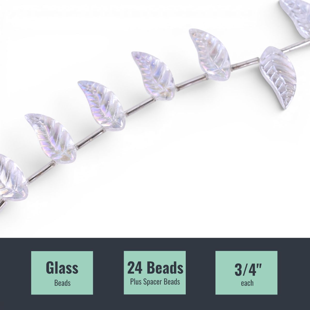 Clear Glass Leaf Beads, 24 pc