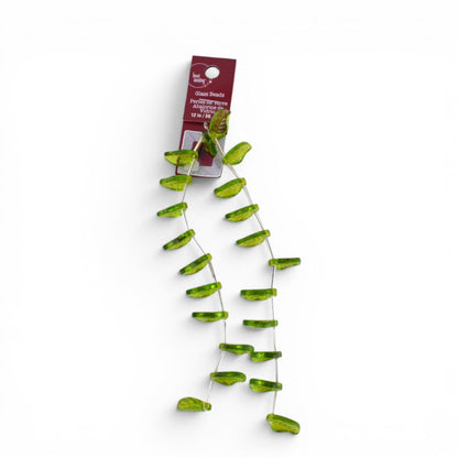 Green Glass Leaf Beads, 24 pcs