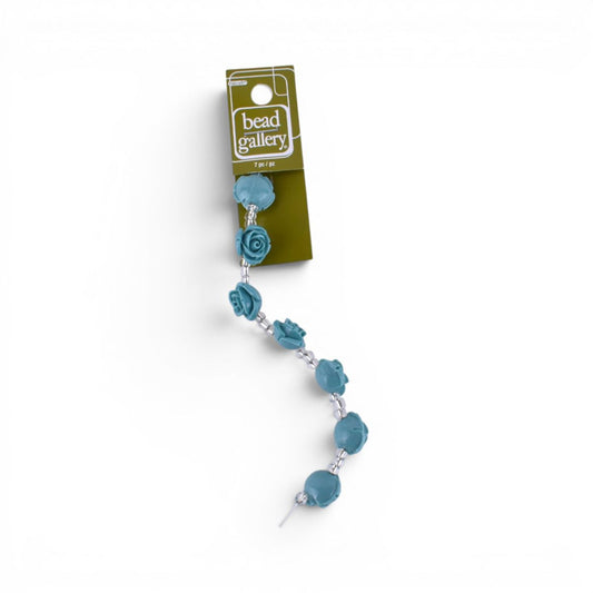 Reconstituted Stone Turquoise Flower Beads, 7 Pcs