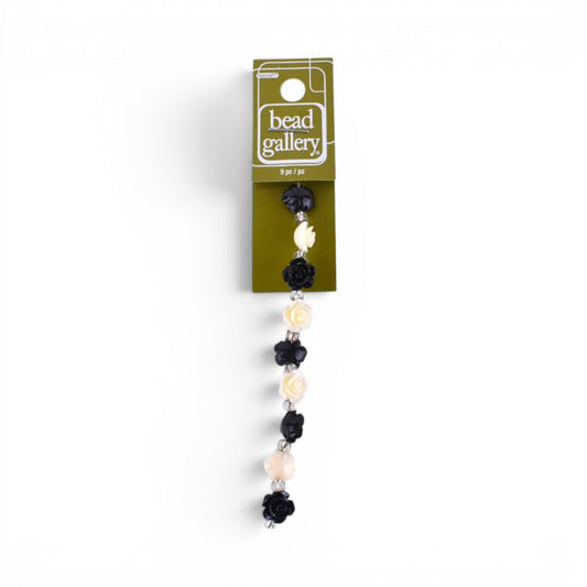 Black and White Reconstituted Stone Beads, 9 pcs