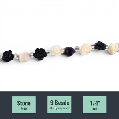 Black and White Reconstituted Stone Beads, 9 pcs