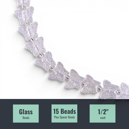 Clear Glass Butterfly Beads, 15 pcs