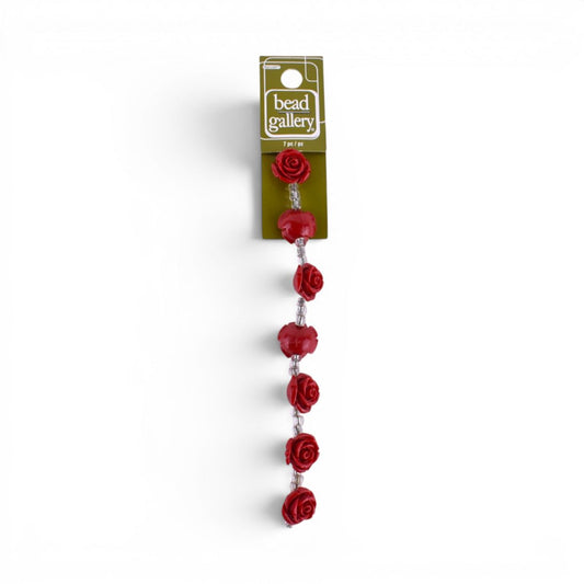Reconstituted Stone Red Rose Beads, 7 pcs