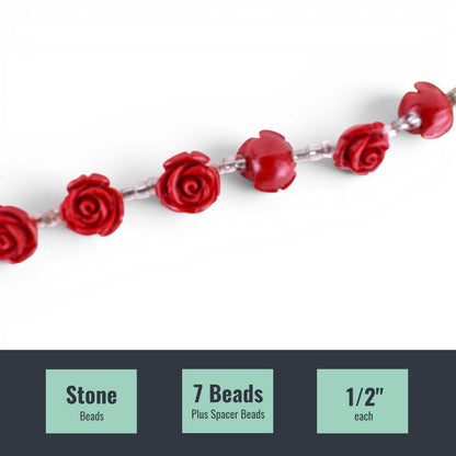 Reconstituted Stone Red Rose Beads, 7 pcs
