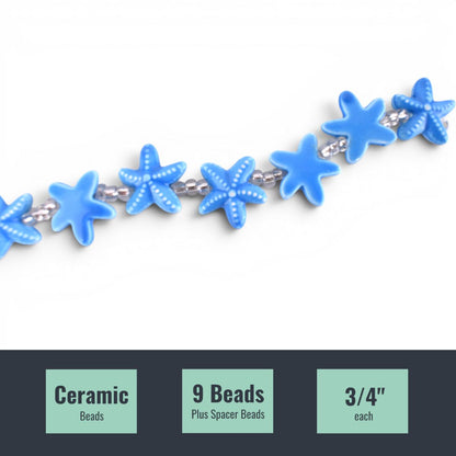 Ceramic Starfish Beads in Turquoise, 9 Pcs