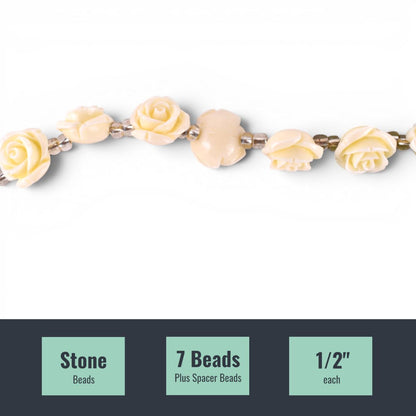 Halcraft Reconstituted Stone White Flower Beads, 7 Piece