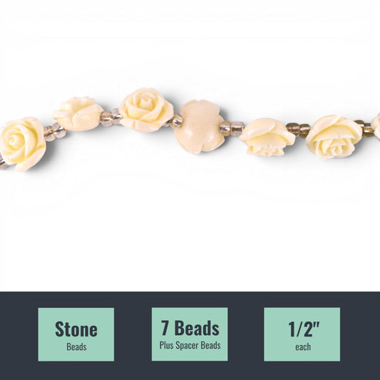 Halcraft Reconstituted Stone White Flower Beads, 7 Piece