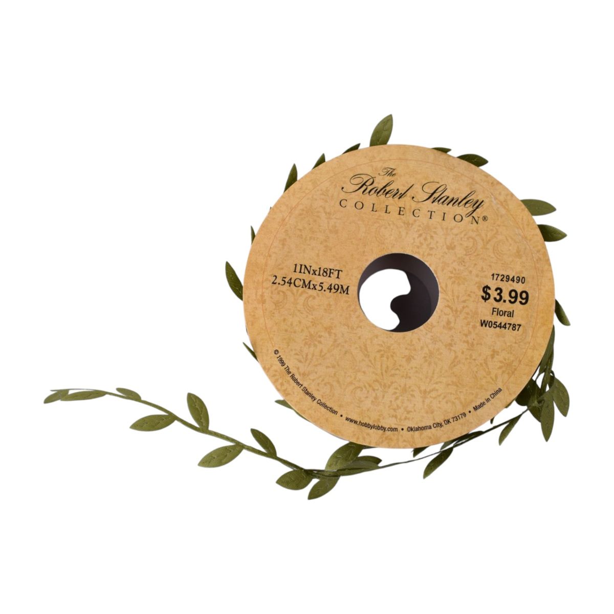 Green Leaf Floral Ribbon, 1 Inch by 8 Feet