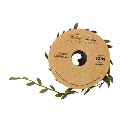 Green Leaf Floral Ribbon, 1 Inch by 8 Feet