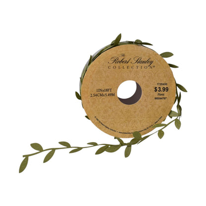 Green Leaf Floral Ribbon, 1 Inch by 8 Feet