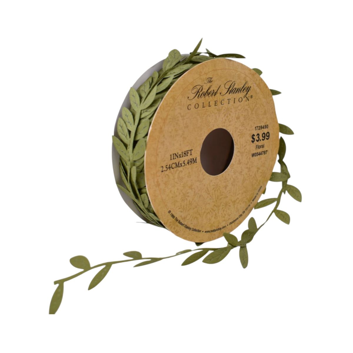 Green Leaf Floral Ribbon, 1 Inch by 8 Feet