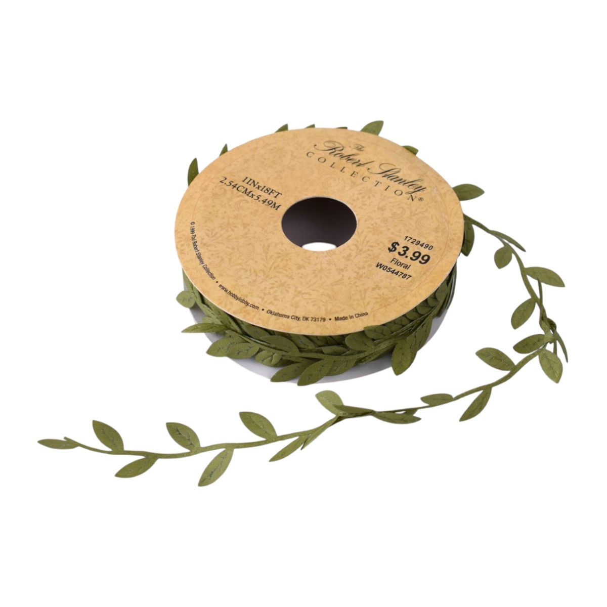 Green Leaf Floral Ribbon, 1 Inch by 8 Feet