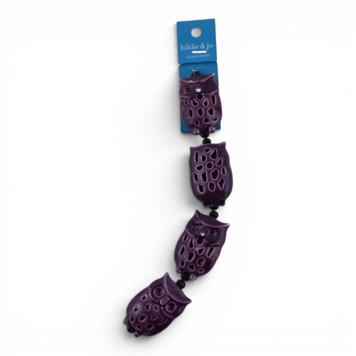 Purple Owl Ceramic Beads, Set of 4