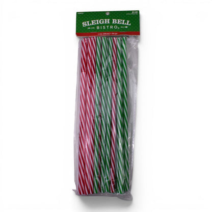 Christmas Red & Green Striped Plastic Straws, 24 Pack