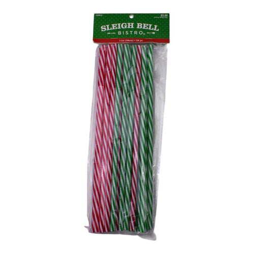 Christmas Red & Green Striped Plastic Straws, 24 Pack