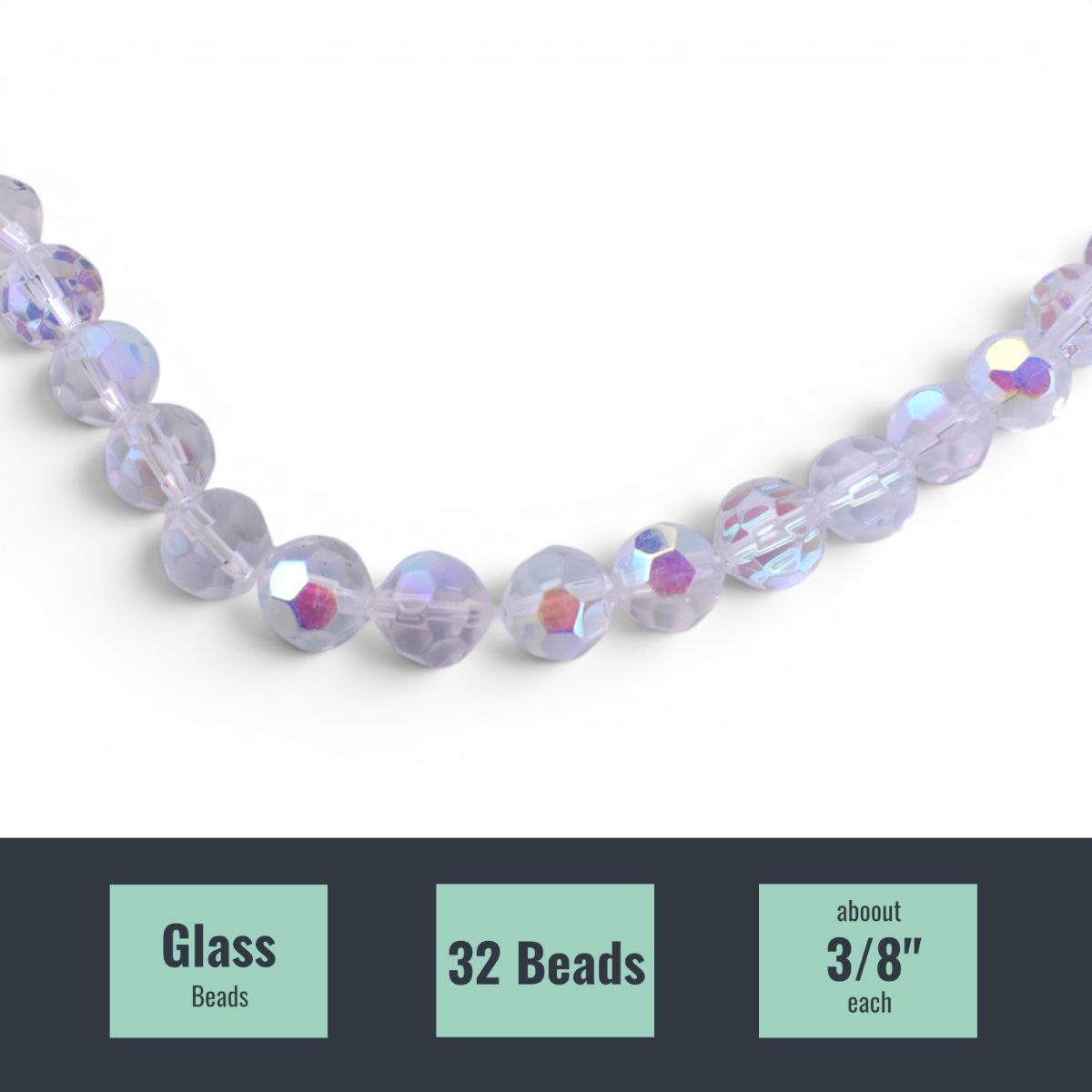 Crystal Glass Beads, 12 Inch Strand, 32 Count