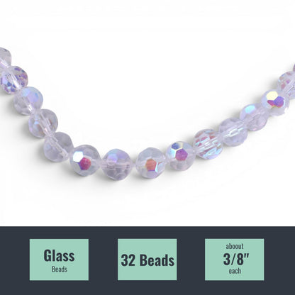 Crystal Glass Beads, 12 Inch Strand, 32 Count