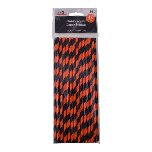 Halloween Paper Straws, Striped, 25 Count