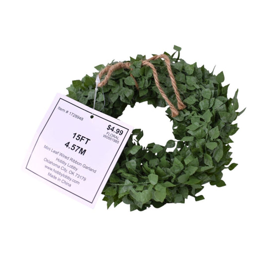 Mini Leaf Wired Ribbon Garland, 15FT