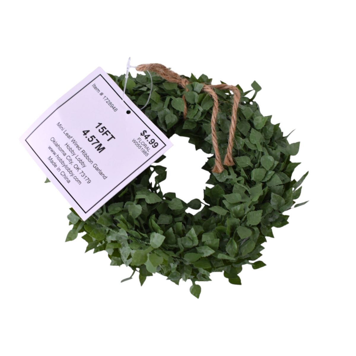 Mini Leaf Wired Ribbon Garland, 15FT