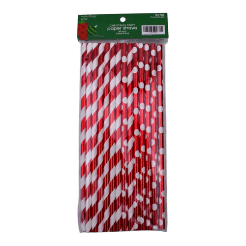 Christmas Party Red & White Paper Straws, 40 Count