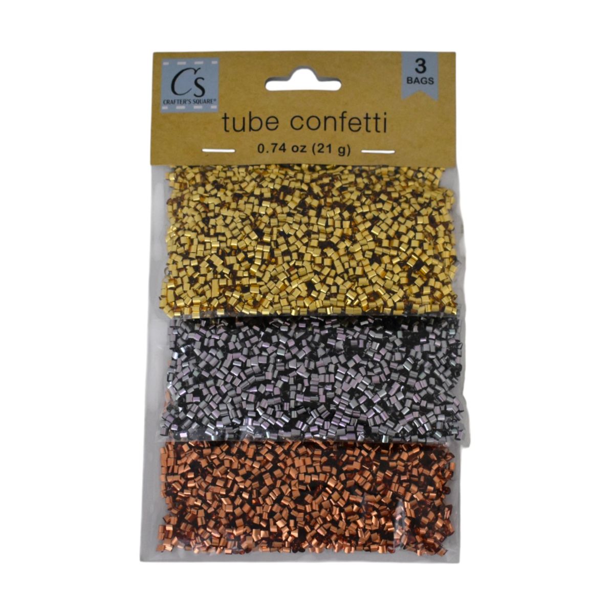 Tube Confetti, Gold Silver Bronze, 3 Bags