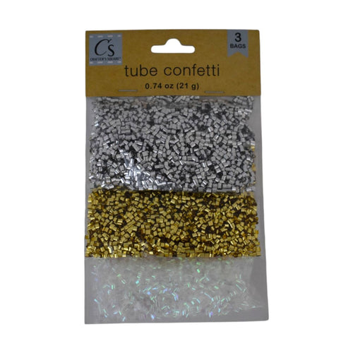 Tube Confetti, Silver Gold Clear, 3 Bags