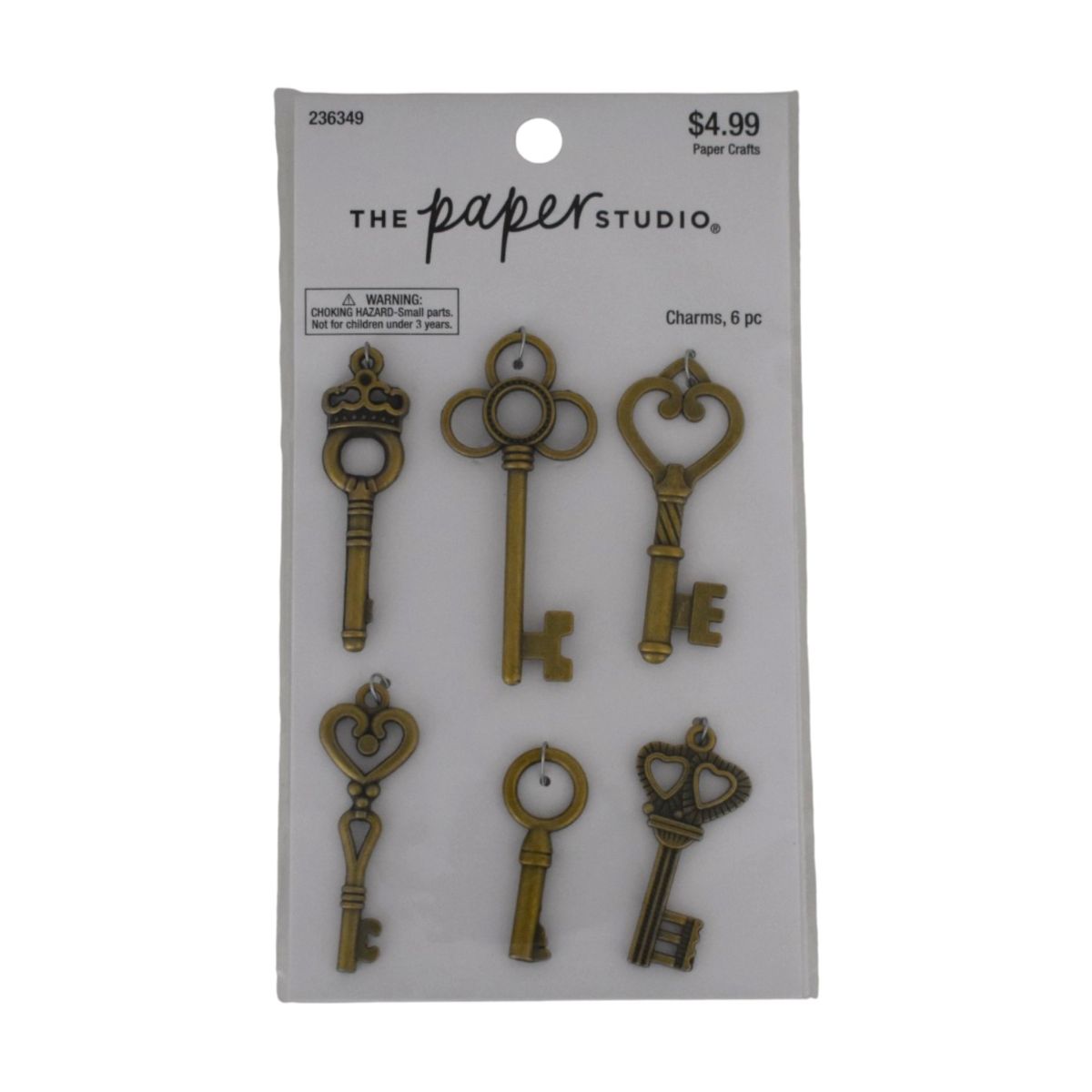 Antique Brass Key Charms, 6 Piece Set