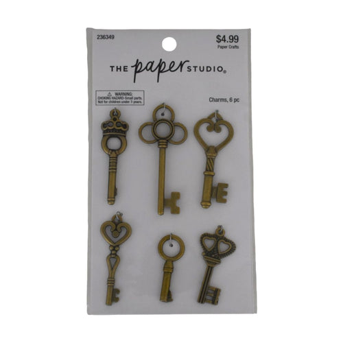 Antique Brass Key Charms, 6 Piece Set