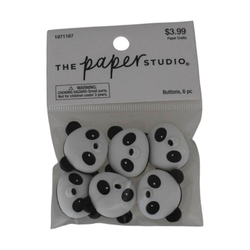 The Paper Studio Panda Face Buttons, 6 Piece