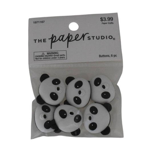 The Paper Studio Panda Face Buttons, 6 Piece