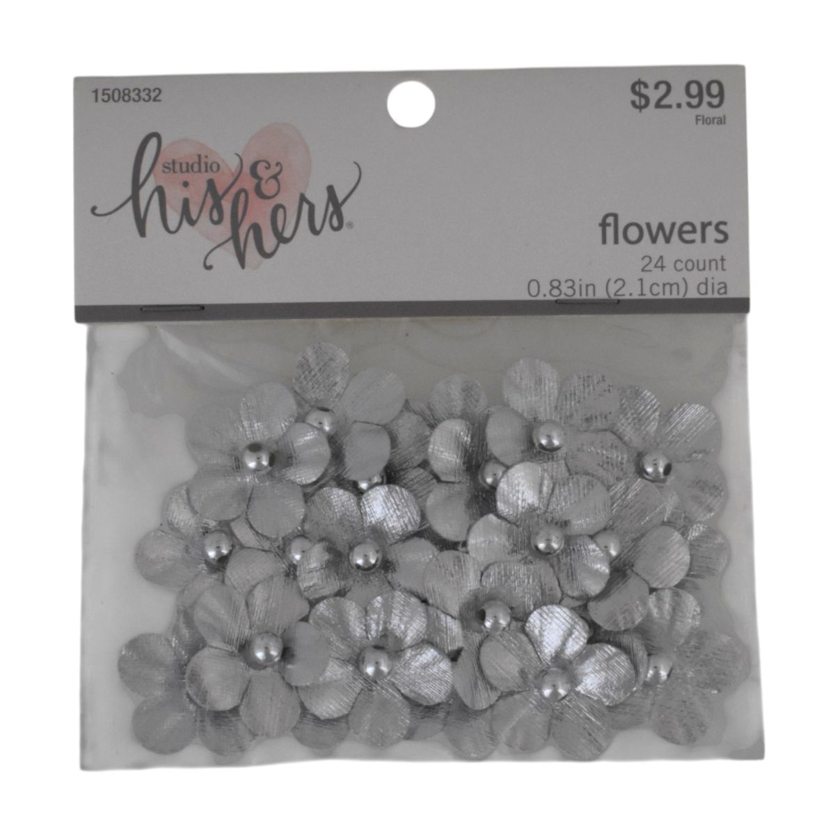 Studio His & Hers Silver Metallic Flowers, 24 Count