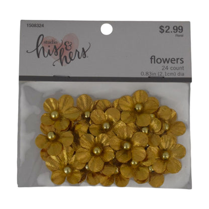 Studio His & Hers Gold Metallic Flowers, 24 Count