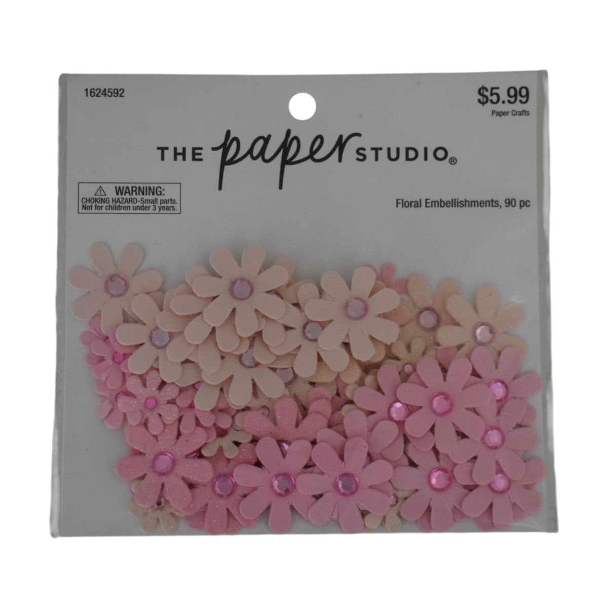The Paper Studio Pink Floral Embellishments, 90 Piece