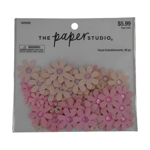 The Paper Studio Pink Floral Embellishments, 90 Piece