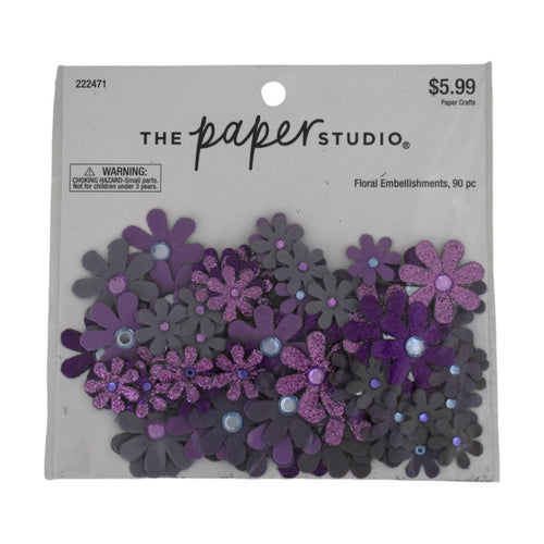 The Paper Studio Purple Floral Embellishments, 90 Piece