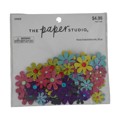The Paper Studio Floral Embellishments, 90 Piece Colorful Mix
