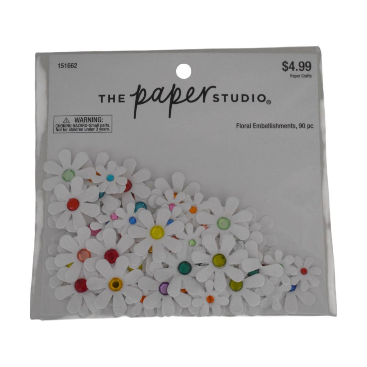 The Paper Studio Floral Embellishments White Daisies, 90 Pieces