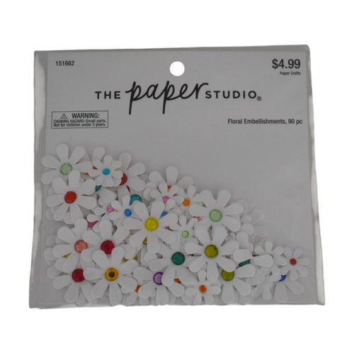 The Paper Studio Floral Embellishments White Daisies, 90 Pieces