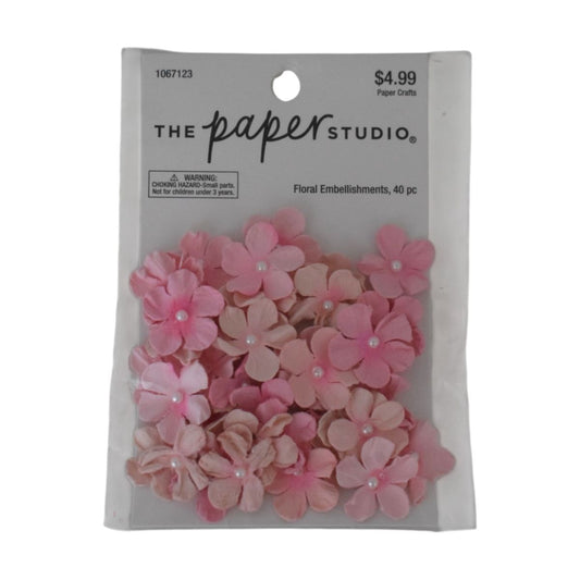 The Paper Studio Pink Floral Embellishments, 40 Piece Set