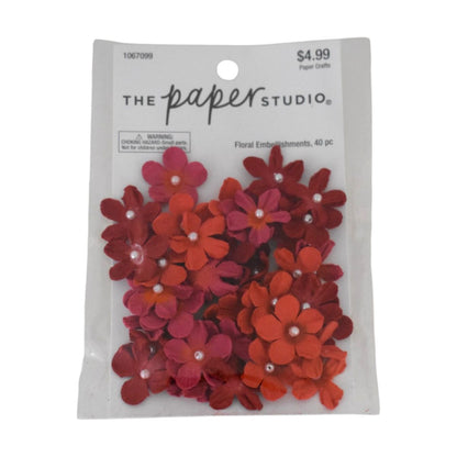 The Paper Studio Red Floral Embellishments, 40 Piece
